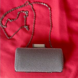 Jessica McClintock Silver Chain Beaded Clutch